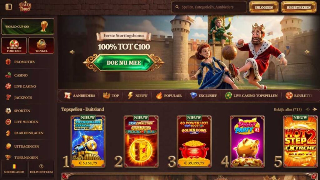 homepage van belgisch online casino crazy tower